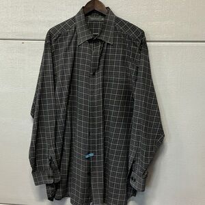 Men's Black Gray Plaid Long-Sleeve Button-Down Shirt